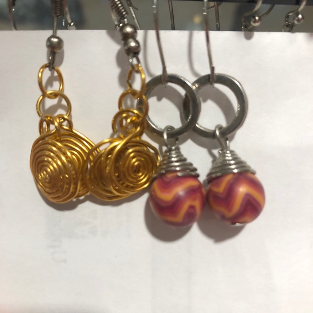 Two Pairs of Colorful Dangling Earrings